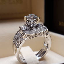 Anel de cristal feminino luxuoso, com pedra grande, da moda, rainha, prata, de noivado, para mulheres, compromisso, amor 2024 - compre barato