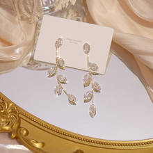 JUWANG Luxury Plated 14K Real Gold Leaves Earring Delicate Micro Inlaid Cubic Zircon CZ Stud Earrings Wedding Jewelry Pendant 2024 - buy cheap