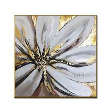 Pintura al óleo abstracta pintada a mano, pinturas modernas, una flor tiene blanco, negro y dorado sobre lienzo, arte de pared, decoración del hogar 2024 - compra barato