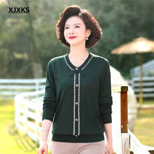 XJXKS 2021 spring autumn new high-end wool knitted sweater women pullover loose plus size fashion button casual women sweater 2024 - buy cheap