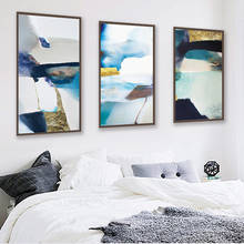 Pintura en lienzo de océano abstracto moderno, póster e impresión de pared, Color fluido nórdico para decoración de sala de estar 3-20, azul y dorado 2024 - compra barato