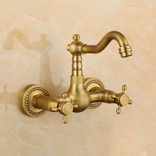 Basin Faucets Antique Brass Wall Mounted Kitchen Bathroom Sink Faucet Dual Handle Swivel Spout Hot Cold Water Tap 2024 - buy cheap