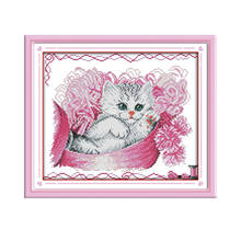 Kitten and Wool Patterns Stamped Cross Stitch Kit Counted Printed Canvas 11CT 14CT DMC DIY Handmade Embroidery Needlework Kits 2024 - buy cheap