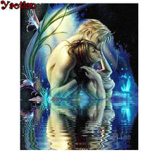 Pintura de diamante 5D Diy "amantes de la flor, lago, luna llena, cuadrado, taladro redondo, mosaico bordado, regalo de decoración del hogar 2024 - compra barato