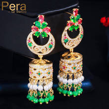 Pera Classical Red Green Cubic Zirconia Royal Yellow Gold Long Dangling Tassel Beads Ethnic Drop Earrings for Women Jewelry E608 2024 - buy cheap