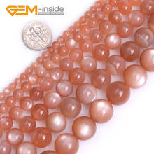 Piedra Lunar naranja Natural de grado AA, cuentas sueltas semipreciosas redondas para la fabricación de joyas, pulsera y collar de 15 ", hebra de 4mm-14mm 2024 - compra barato