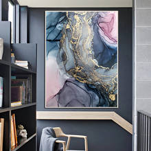 Abstrato moderno nórdico linhas de ouro linhas coloridas parede arte azul fumaça em tela cartaz impressão imagem da sala sem moldura 2024 - compre barato