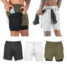 Shorts duplo masculino, calção esportivo 2 em 1 com tecido de secagem rápida, para corrida, ciclismo, treino, academia 2020 2024 - compre barato