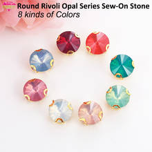 RESEN Mix Colors Round Shape Sew on Rhinestones With Gold Claw Set Resin Opal Pink/ Green/Peach/Blue/White Rivoli Stones For DIY 2024 - buy cheap