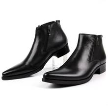 Botines de piel auténtica para hombre, zapatos de negocios, con punta estrecha, color negro/marrón/Azul, talla grande EUR48 2024 - compra barato