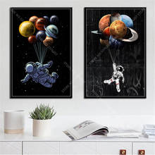 G397 arte decoração astronauta espaço explorar sonhos estrelas balões planetas arte da parede pintura em tela de seda cartaz 2024 - compre barato