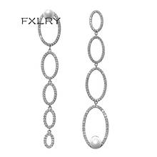 Fxlry brinco personalidade branco zircônio cúbico aaa, círculo redondo, brincos longos assimétricos para mulheres, joias da moda 2024 - compre barato