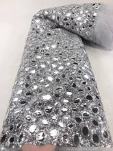 Новейшая Серебряная африканская кружевная ткань с блестками 2021 Высококачественная кружевная африканская вышивка сетка нигерийская кружевная ткань для свадебного платья 2024 - купить недорого