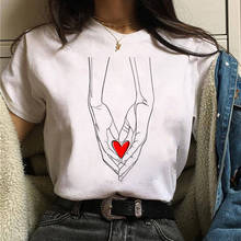 Женская футболка с надписью «Hands with принт красное сердце», модная женская футболка, Женские топы с коротким рукавом, футболка в стиле Харадзюку, милые футболки с графическим рисунком, топы 2024 - купить недорого