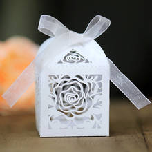 Caixa de doces flor rosa 50 peças, com fita faça você mesmo papel oco chocolate decoração de casamento lembranças e caixa de presentes natal supplos 2024 - compre barato
