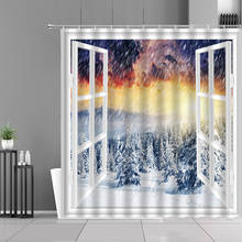 Winter Cedar Snow Scenery Shower Curtains 3D Window Design Landscape Bathroom Cloth Curtain Waterproof Home Decor Bath Screen 2024 - buy cheap