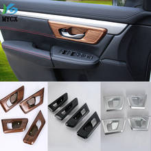 Juego de 4 unids/set de cubierta de marco de puerta interior, pegatina embellecedora de fibra de carbono ABS, grano de madera de melocotón, accesorios de coche aptos para Honda CRV CR-V 17-19 2024 - compra barato