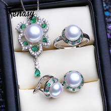 FENASY 925 Sterling Silver Emerald Jewelry Sets Natural Pearl Stud Earrings Bohemian Pendant Necklace Women Green Stones Ring 2024 - buy cheap