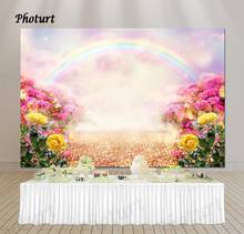 PHOTURT Flower Rainbow Backdrop Wedding Birthday Banner Pink Glitter Floral Photography Background Polyester Vinyl Studios Props 2024 - buy cheap