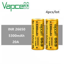Bateria vapcell original 26650 mah 5300 v, 4 unidades, set 3.7 bateria de lítio recarregável para lanterna, 20a g53 e 19,08wh 2024 - compre barato