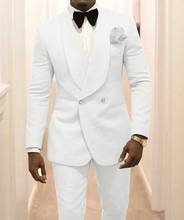 Custom Made Groomsmen White Pattern Groom Tuxedos Shawl Lapel Men Suit 2 Pieces Wedding Best Man ( Jacket+Pants+Tie ) 2024 - buy cheap