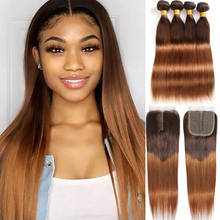 Ombre Bundles With Closure Brazilian Hair Weave Bundles With Closure Brown T4/30 Human Hair Bundles With Closure 2024 - buy cheap