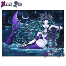 Pintura de diamantes 5d DIY de sirena y Luna, bordado de diamantes de imitación cuadrados y redondos, imágenes de mosaico, regalo de decoración para niña 2024 - compra barato