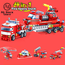 Compatible City Fire Fighting 4in1 Trucks Car Helicopter Boat Building Blocks Figures Rescue Firefighter Toys 348pcs 2024 - buy cheap