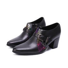 Men Shoes High Heels elegant black genuine leather slip on oxford gents male dress man shoes wedding formal Brogues 2024 - купить недорого