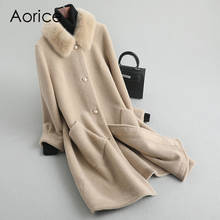 Aorice mulheres casaco de pele de lã real casaco feminino inverno vison gola casacos sobre tamanho jaquetas longo trench a19027 2024 - compre barato