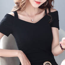Camisetas lisas para mujer, camisa negra de manga corta, harajuku, con cuello en V, rosa, 2021 2024 - compra barato
