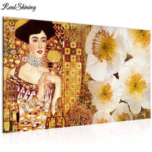 Gustav klimt 5d pintura de diamante faça você mesmo quadrado completo bordado de diamante redondo ponto de cruz grandes flores chinesas famosas f109 2024 - compre barato