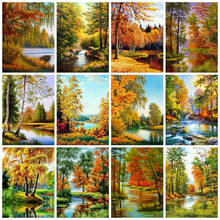 HUACAN Full Square Diamond Painting Tree Cross Stitch Sale Diamond Embroidery Autumn Landscape Mosaic Lake Handicraft Wall Art 2024 - buy cheap