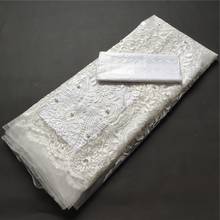 Latest 2021 High Quality African Lace Fabric Embroidery Swiss French Tulle Cotton Wedding Party Dress Guipure Sequins 5Yards 2024 - buy cheap