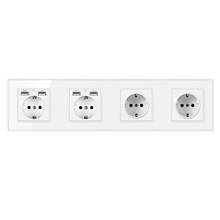 Tomada elétrica 4 vias, 16a, plugue aterrado, tomada elétrica com tira de saída usb, painel de vidro cristal 258mm * 86mm 2024 - compre barato