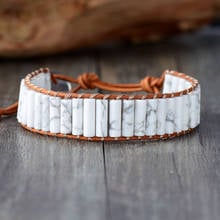 Pulseira de couro howlite natural, pulseira artesanal de tecelagem boêmia com pedras de cordão 2024 - compre barato