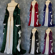 Vestido gótico gótico medieval vintage, vestido cosplay retrô com cadarço, vestido longo de ombro para mulheres, tamanho grande 2024 - compre barato