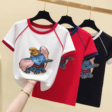 White T shirt Women Kawaii Clothes Summer Short Sleeve Red Cotton Tshirt Women Tops Applique Elephant Tee Shirt Femme 2024 - buy cheap