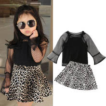 1-5T Toddler Kid Baby Girl Leopard Clothes set Sheer Long Sleeve Lace Top and Skirt Dress set Elegant Cute Fashion Streetwear 2024 - buy cheap