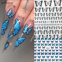 Наклейки для ногтей, с 3d-бабочками, цветные синие цветы 2024 - купить недорого