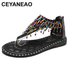 CEYANEAO Women Sandals 2020 New Summer Wild Student Fairy Bohemian Wind Rhinestone Roman Toe Clip Flat Shoes 2024 - buy cheap