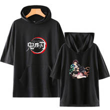Camiseta con capucha de Anime Demon Slayer, camiseta de manga corta con estampado de Kimetsu no Yaiba, Tanjiro Kamado, Harajuku 2024 - compra barato