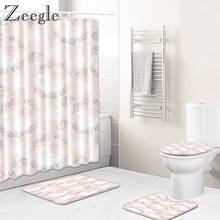 Zeegle-Juego de alfombrillas de cuarto de baño para ducha, alfombra antideslizante, cubierta de asiento de inodoro, cortina de ducha impermeable, 4 Uds. 2024 - compra barato