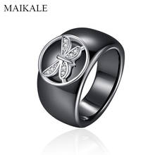 MAIKALE Fashion Design Black White Ceramic Ring Round Butterfly Big Wide Zirconia Rings for Women Jewelry Girls Gifts Halloween 2024 - buy cheap