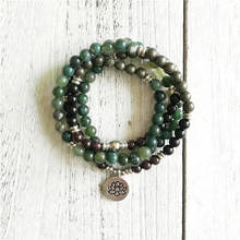 108 A Grade Moss Agates Yoga Mala Laps Bracelet-Necklace Garnet Tourmaline Bracelet Meditation Bracelet Wrist 2024 - buy cheap