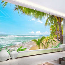 Пользовательские самоклеющиеся обои 3D стерео Кокосовая пальма пляжные фрески гостиная столовая фон настенный Декор 3D наклейка 2024 - купить недорого