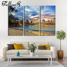 FULLCANG Sunset scenery of seaside holiday house large triptych 5d diy diamond painting mosaic embroidery sale full drill FC3633 2024 - buy cheap