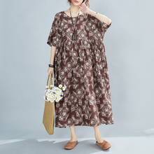 Thin Soft Ramie Print Floral Vintage Dress Plus Size 5XL 6XL Loose Summer Dress Women Outdoor Holiday Style Travel Casual Dress 2024 - buy cheap