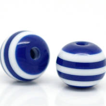 DoreenBeads Fashion Resin Beads Ball Deep Blue Stripe Pattern DIY Making Jewelry About 8mm Dia, Hole: Approx 2mm, 25 PCs 2024 - buy cheap