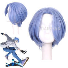 Парик для косплея аниме SK8 Langa Hasegawa, термостойкий, с градиентными синими короткими прямыми волосами средней длины из мульлет, Infinity SK Eight 2024 - купить недорого